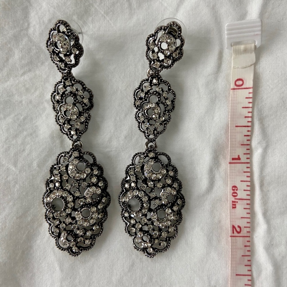 Crystal 3 tier drop earrings
